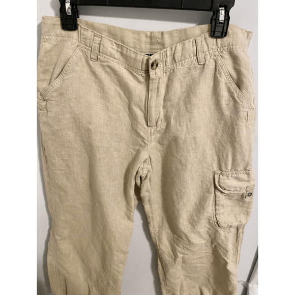 COLUMBIA XCO Pants Women's 10 Cargo Cropped Capri Hiking Linen Blend Beige N652 - Picture 3 of 9